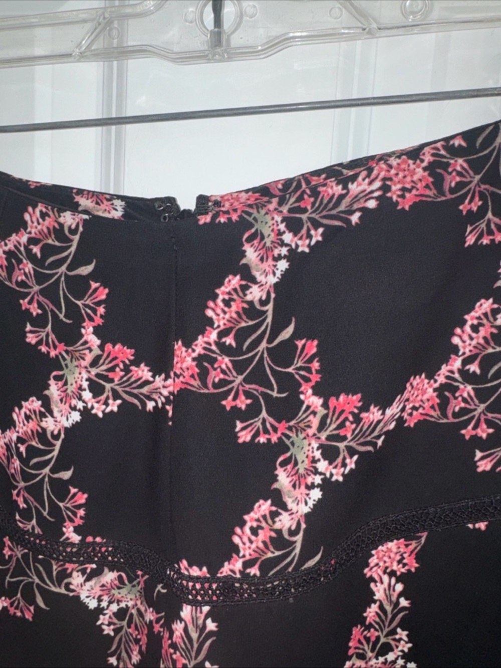 White House Black Market Black Floral Skirt with Pink, Red, and Cream Accents